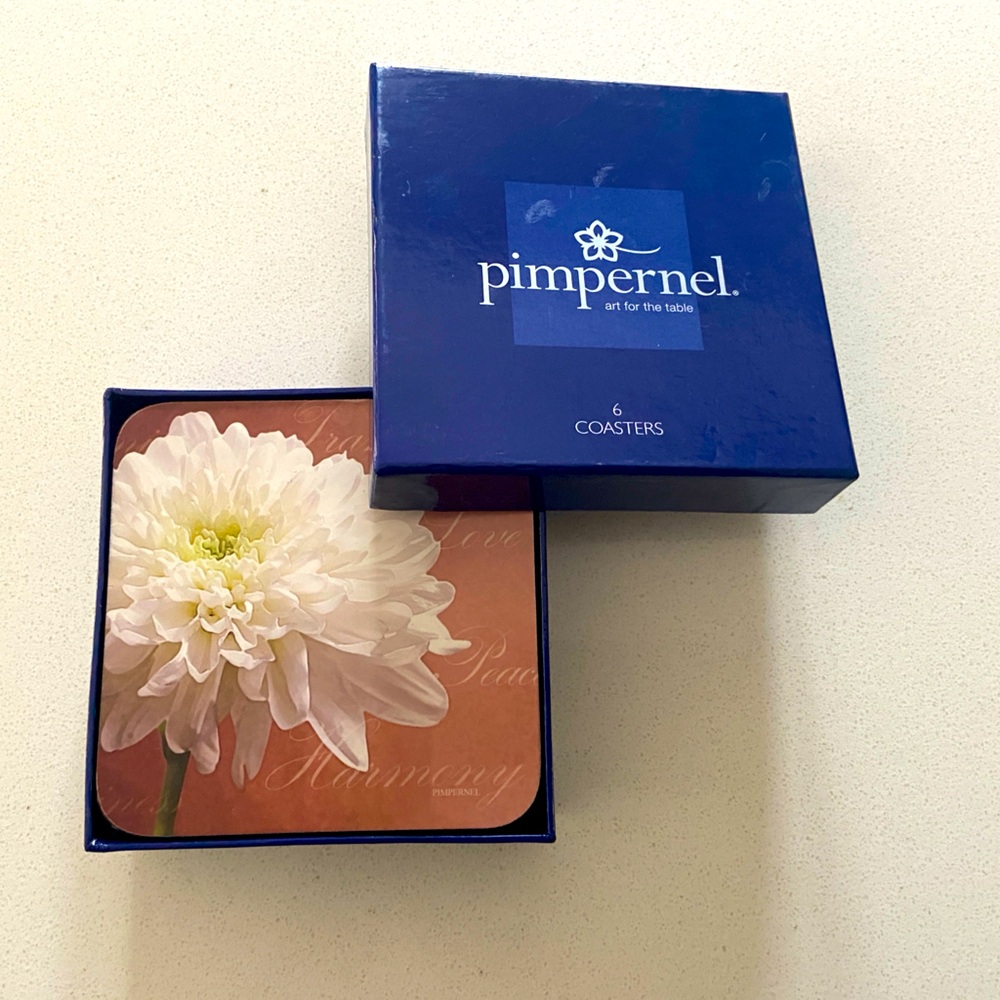 Six (6) Pimpernel Floral Coasters Cork Backing Barware like new